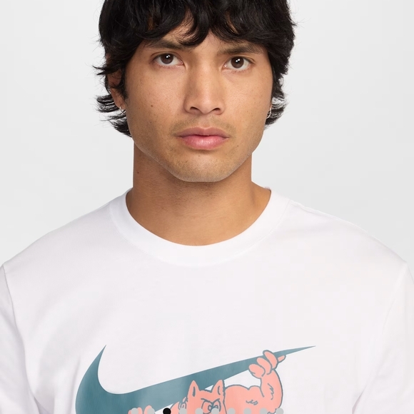 Nike HJ3680-100 White Graphic T-Shirt Man Flexing Muscle Swoosh Logo Tee - Picture 4 of 6